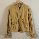 Free People  Poet Full Zip Jacket Puff Sleeves Moto Bomber Tan Boho size large Photo 1