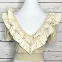 ZARA  Beige Cream Ruffled V-Neck Crop Top Size Small Photo 1