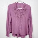 Free People  Floral Embroidered Shirt Top Purple Size Medium Photo 0