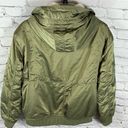 American Eagle AEO Flight Bomber Jacket Sherpa-Lined Hooded Satin Green L Photo 5