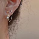 Double Pierced Holes Crystal Cute Bear Dangle Drop Earrings for Women Gold Photo 2