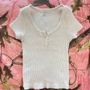 Brandy Melville white ribbed button up short sleeve top Photo 5