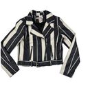 Flying Tomato A Calen by  Striped Faux Leather Moto Jacket in Black & White Photo 0