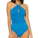 Bleu Rod Beattie Rod Beattie Goddess Keyhole High Neck One-Piece Swimsuit in Miramar Bleu 6 NWT Photo 0