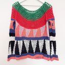 Free People  Modern Art Geo Crochet Open Knit Flared Bell Sleeves Sweater Top Photo 3