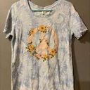 Cato  Blue And White Tie Dye Peace Flowers Short Sleeve Shirt Size M Photo 0