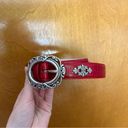 Coldwater Creek  Red Silver Leather Statement Belt Size XL Photo 1