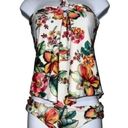 Becca  Women’s Size M White Multi Floral Emma Handkerchief Hem Tankini Swim Top Photo 6