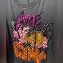 Guess  sunly crop tee with sequin palm trees in black orange and pink sz large Photo 2