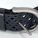 American Eagle  Perforated Black Leather Belt Silver Buckle Boho Medium/Large Photo 2