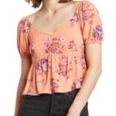 Abound NWT  Orange Floral Print Puff Sleeve Top Size Medium Photo 0