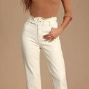 Lulus LULU’S Nothing Compares Ivory Paperbag Waist Straight Leg Jeans Photo 0