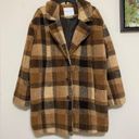 American Eagle  Outfitters Plaid Teddy Full Coat Oversize Brown Tan Lined Size L Photo 5