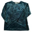 Carolyn Taylor  velvet rose/floral long sleeve blouse. Size L dark forest green Photo 0