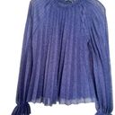 ZARA  Size M Accordion Pleated Bell Sleeve Blouse Ruffle High Neck Sheer Blue Photo 8