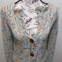 BCBGMAXAZRIA  women's Marled Knit cardigan sweater ruffle trim multi V Neck Large Photo 1