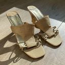 American Vintage 1990s Vintage Ann Marino Sandals Straw Rattan in Tan. Slip on Heel Sandals Photo 0