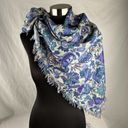 Edge All That Glitters Lightweight Large Square Scarf Floral Peacocks Fringe  Photo 3