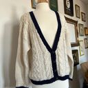 Vintage Contrast Cream And Navy Cardigan Sweater Blue Size M Photo 0