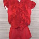 Miley Cyrus (and Max Azria) Sleeveless Ruffle Front Blouse Red-Large Photo 0