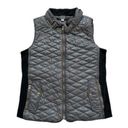 Poof! Poof Quilted Vest Deep Gray Faux Leather Quilted Knit Side Panel Pockets Small Photo 0