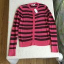 Loft NWT Ribbon Stripe Crewneck Cardigan Sweater Pink, Brown Rabbit Hair - Sz Medium Photo 4