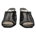 Jimmy Choo  Mules Joud 85 Black Leather Trimmed Honeycomb Mesh Block Heel Sandals Photo 3