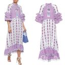 The Bar DODO OR Gingham Broderie Anglaise Cotton Gauze Purple Tassel Midi Dress Sz S Photo 1