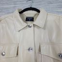 T Tahari Tahari Womens L Cream Faux Leather Shirt Jacket Shacket Vanilla Boxy Oversized Photo 8