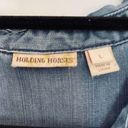 Holding Horses  Denim Ombre Button Up Tunic Women's Large Long Length 100% Tencel Photo 3