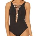 Bleu Rod Beattie  Animal Print Knotted Black One Piece Swimsuit Photo 1