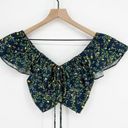Hill House  Home The Alexa Top Cropped Floral Print V-Neck Navy Blue Green S Photo 1