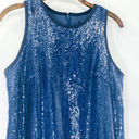 Carmen Marc Valvo  Denim Blue Sequin Sleeveless Shift Dress Size 6 Small Photo 4