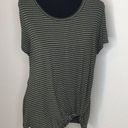 Nine Britton #203  XL front twist knotted short sleeved green & white striped top Photo 0