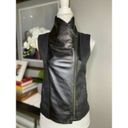 Vince  Leather Linen Asymmetric Moto Biker Vest Black Womens Size XS Photo 8