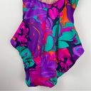 Vtg Y2K Abstract Swim One Piece Sz 16 High Cut Neon Floral Print Ruched Pink Photo 10