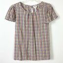 st. john's bay St. John’s Bay White Multicolor Plaid Short Sleeve Peasant Blouse Top Size M Photo 0