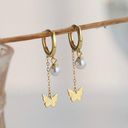 18K Gold Plated Pearl Butterfly Dangle Drop Earrings for Women Photo 1