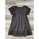 Xxi  Black Satin Mini Dress Size M Embroidered Floral Hem Scoop Neck N7 Photo 1