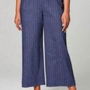 J.Jill  Jenna Striped Linen Wide Leg Crop Pants Denim Blue Small Elastic Waist Photo 0