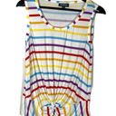 Modcloth  Rainbow Striped Sleeveless Tank Top Front Knot Small White Photo 0