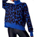 Sweaty Betty  Women’s Jacquard Electric Blue Leopard Print Mohair Sweater Small Photo 14