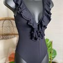 Michael Kors Michael  Women's Black Ruffle Deep V One-piece Swimsuit Size 6 Photo 5