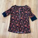 Onyx Sundance Black Cordelia Bloom Cotton Henley Thermal Top  floral Photo 1