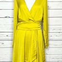 Nasty Gal  Chartreuse Satin Long Sleeve Draped Mini Dress Size 8 Medium Photo 0