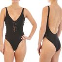 One Piece NWT Bikini  Lace Up Plunge Sides Open Low Back Bust Padded Tong V Deep Neck Backless Swimsuit Beach Summer Sexy rave goth corset cutouts sides Y2K Whimsgoth Whimsical Rave Goth Photo 6