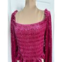 En Saison Magenta Crushed Velvet Smocked Balloon Sleeve Cropped Blouse Top 1X Pink Photo 3