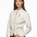 Apt. 9  Womens Jacket Sz M Faux Leather Peplum Zip Front Cream Pristine NEW Photo 0