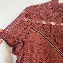 Bohme  High Neck Lace Short Sleeve Blouse Top with Keyhole Back V Front Detail Photo 4