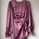 Petal and Pup  Opal Mauve Purple Satin Long Balloon Sleeve Wrap Mini Dress 4 Photo 9